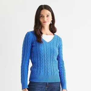NWT St. John's Bay Womens V Neck Long Sleeve Cable Knit Pullover Sweater, LtBlue